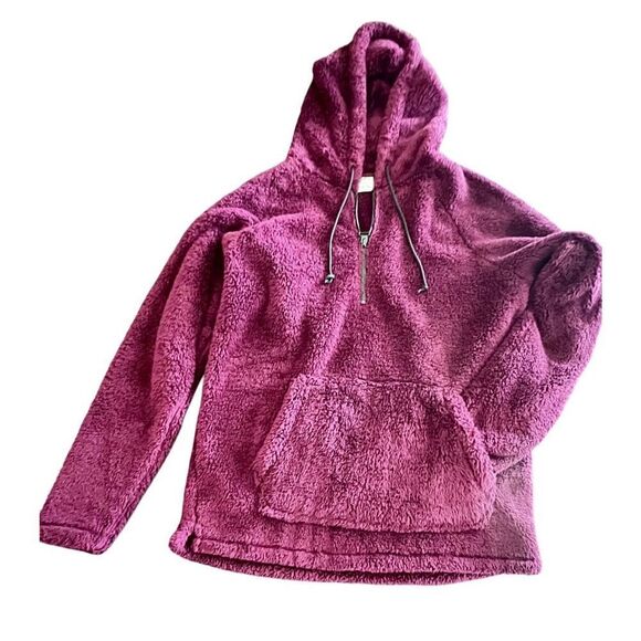 PINK - Victoria's Secret PINK Maroon Fuzzy Sherpa Pullover size M - Picture 3 of 7